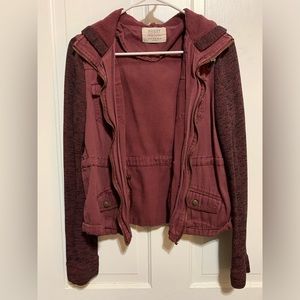 Burgundy Zip Up Hooded Jacket